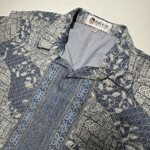 Batik Keris Men Short Sleeve Button Up Shirt Size 16.5 Blue Silky Polyester Asia